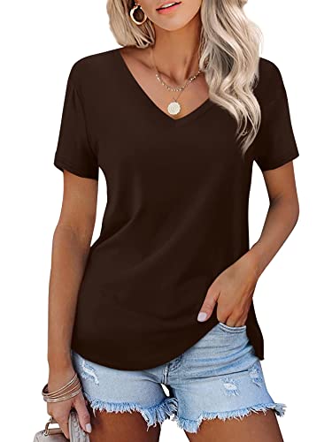 Beluring Damen Casual V-Ausschnitt T-Shirt Sommer Weiche Bequeme Tops Braun M von Beluring