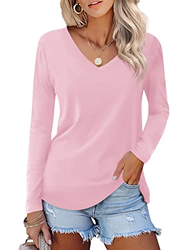 Beluring Damen Elegante Basic Oberteile Lässige V Ausschnitt Langarm Tops Rosa M von Beluring