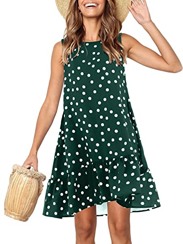 Beluring Damen Elegantes ärmelloses Kurzes Kleid Polka Dot Swingkleider Grün 2XL von Beluring