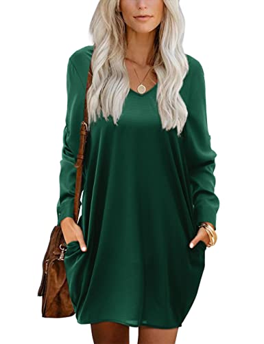 Beluring Damen Kleider Elegant Langarm V Ausschnitt Tunikakleid Freizeit Shirtkleid Olivgrün S von Beluring