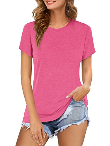 Beluring Damen Kurzarm T-Shirt Rundhals Oberteile Weich Blusen für Sommer Rosa M von Beluring