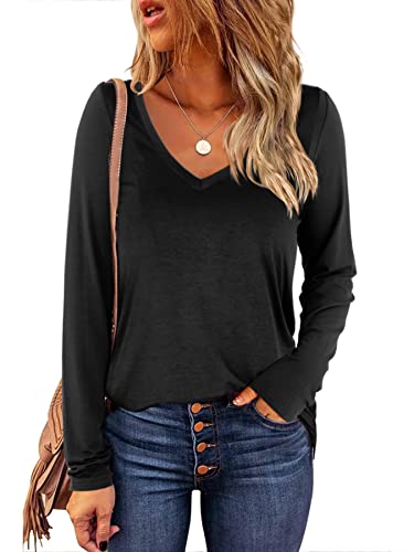 Beluring Damen Lässige Oberteile V Ausschnitt Weiche Basic Langarmshirt Aschwarz S von Beluring