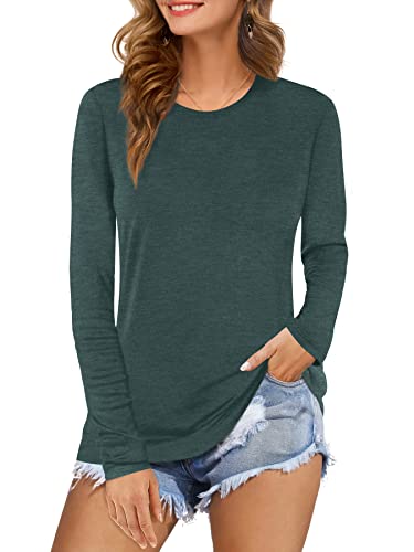 Beluring Damen Langarmshirt Rundhals T-Shirt Basic Shirt Longshirt Baumwolle Olivgrün M von Beluring