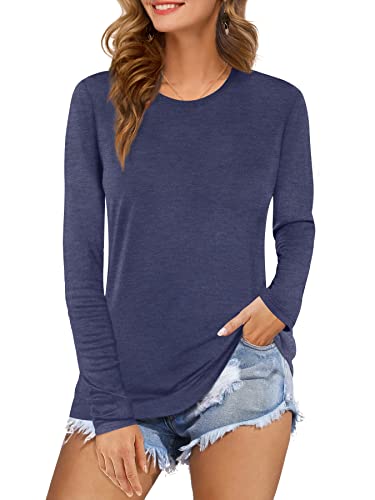 Beluring Damen Longshirt Langarm Tshirt Elegante Tshirts Langärmelige Oberteil Tops Marineblau L von Beluring