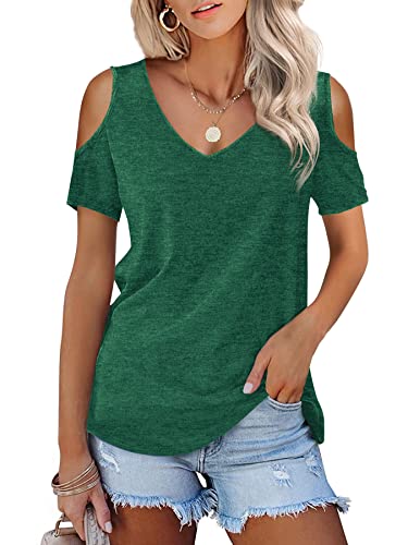 Beluring Damen Oberteil Elegante Sexy Schulterfrei V Ausschnitt Kurzarm Shirt Grün XXL von Beluring