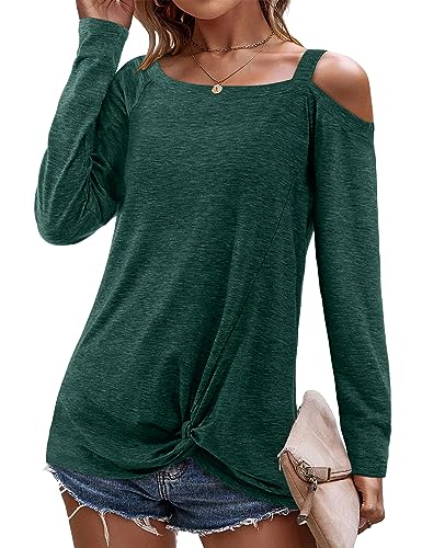 Beluring Langarmshirt Damen Herbst Off Shoulder Bluse Elegant Einfarbig Tshirt Grün S von Beluring