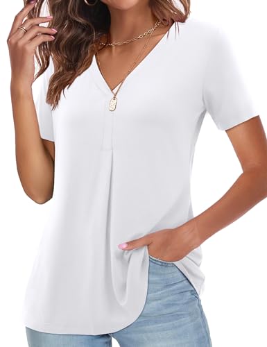 Beluring Damen Oberteile Elegant Kurzarm T-Shirts V-Ausschnitt Shirts Weiß XL von Beluring