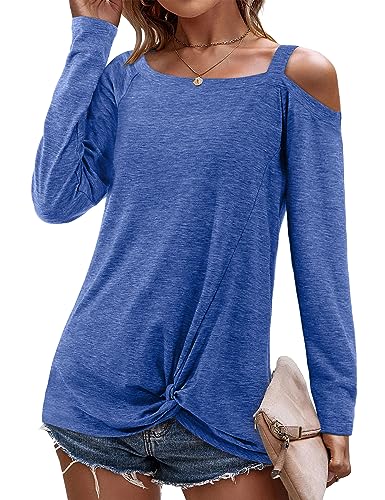 Beluring Damen Oberteile Schulterfrei Langarm Tshirt Basic Bluse Tunika Blau M von Beluring