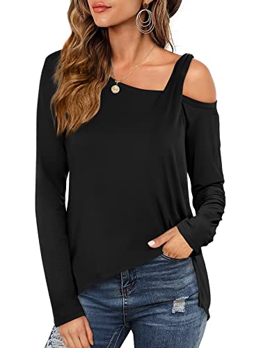 Beluring Damen Oberteile Schulterfrei Tshirt Langarm Shirt Bluse Tunika Asymmetrisch Pullover Schwarz M von Beluring