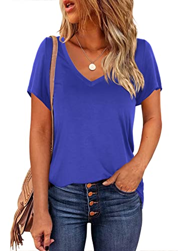 Beluring Damen Oberteile Sexy V Ausschnitt Longshirt Lässig Kurze ärmel T Shirt Blau M von Beluring