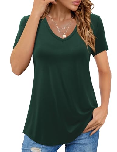 Beluring Damen Oberteile Sommer V-Ausschnitt Tshirt Elegant Kurzarm Longshirt Dunkelgrün L von Beluring