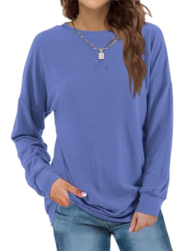 Beluring Damen Pullover Rundhals Langarm Oberteile Casual Lose Sweatshirts Tshirts Blau S von Beluring