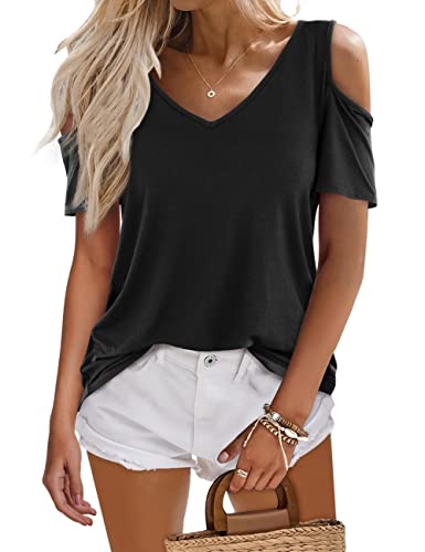 Beluring Damen Sommer T-Shirts Sexy V Ausschnitt Kurzarm Oberteile Tunika Schwarz M von Beluring