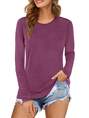 Beluring Damen Shirt Langarm Basic Casual Rundhals Loose Tunika Weinrot M von Beluring