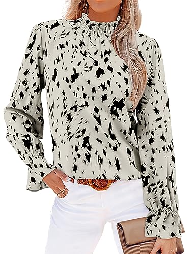Beluring Damen Shirt Langarm Loose Blusen Elegant Chiffon Leopard Print T-Shirt Beige XXL von Beluring