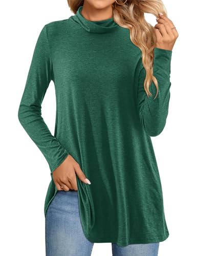 Beluring Damen Shirt Langarm Oberteile Casual Rollkragenpullover Bluse Top Lang T-Shirt Dunkelgrün M von Beluring