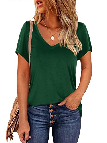 Beluring Damen Kurzarm Bluse Sexy V-Ausschnitt Einfarbig Oberteile Sportlich Elegant Shirt Dunkelgrün S von Beluring