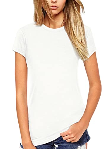 Beluring Damen-T-Shirt, kurz/langärmelig, Rundhalsausschnitt, Tops, Modell A: weiß, Groß von Beluring