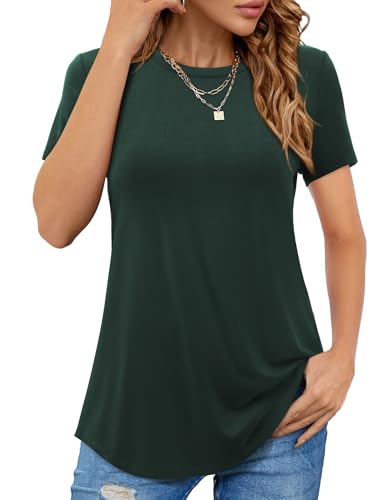 Beluring Damen T-Shirt Elegant Kurzarm Tunika Rundhalsausschnitt Basic Oberteile Grün XXL von Beluring