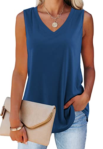 Beluring Damen-Tank-Top, V-Ausschnitt, lässig, fließend, Sommer, ärmellos, Tunika, Tops, Blau, Mittel von Beluring