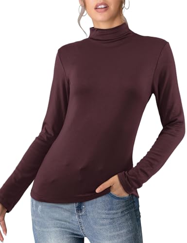 Beluring Damen Thermounterwäsche Winter Langarm Bequem Oberteile Slim Fit Tunika Shirt Weinrot M von Beluring