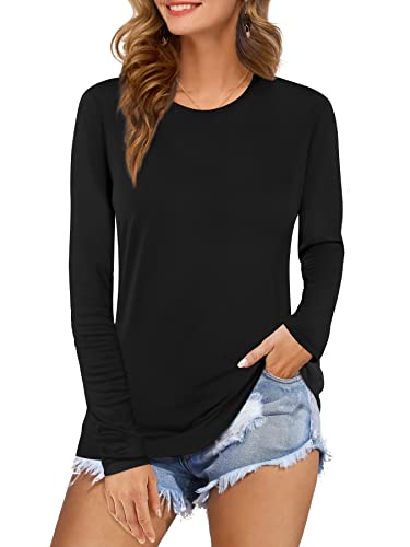 Beluring Damen Tops Cute Tunika Einfarbig Langarm T-Shirt mit Stretch Schwarz XL von Beluring