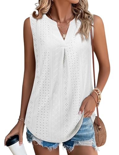 Beluring Damen Tshirt Sommer V-Ausschnitt Trägershirts Elegant Ärmellos Tunika Top Weiß S von Beluring