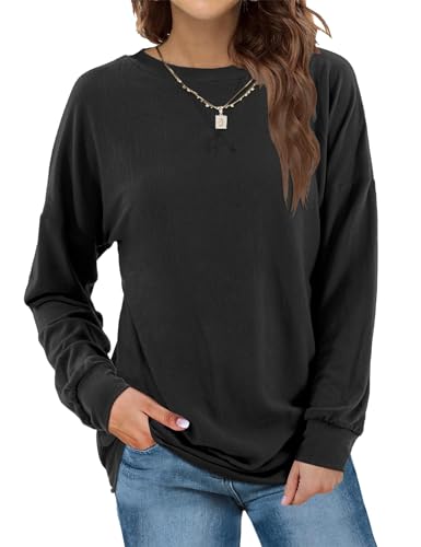 Beluring Damenpullover Langarm Basic Sweatshirt Ohne Kapuze Herbst Bequem Oberteile Schwarz M von Beluring