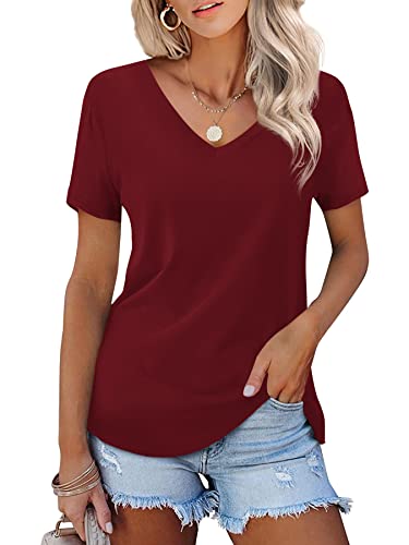 Beluring Frauen Kausal Kurzarm Oberteile Einfache Loose Fit Weiches T-Shirt Burgund XXL von Beluring