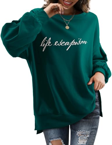 Beluring Frauen Sweatshirt Langarm Oberteile Herbst Freizeit Oberteil Rundhals Pullover Dunkelgrün L von Beluring