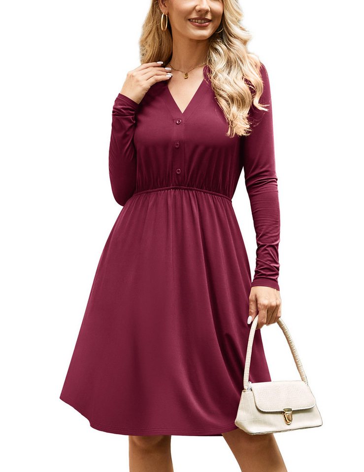 Beluring Langarmbluse Damen Langarm Oberteil / Kleid in Weinrot – V-Ausschnitt, bequem von Beluring