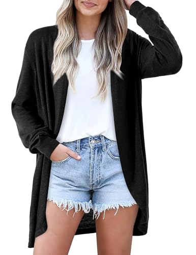 Beluring Langarmshirt Damen Elegante Strickpullover Revers Gestrickt Lang Cardigan Schwarz S von Beluring