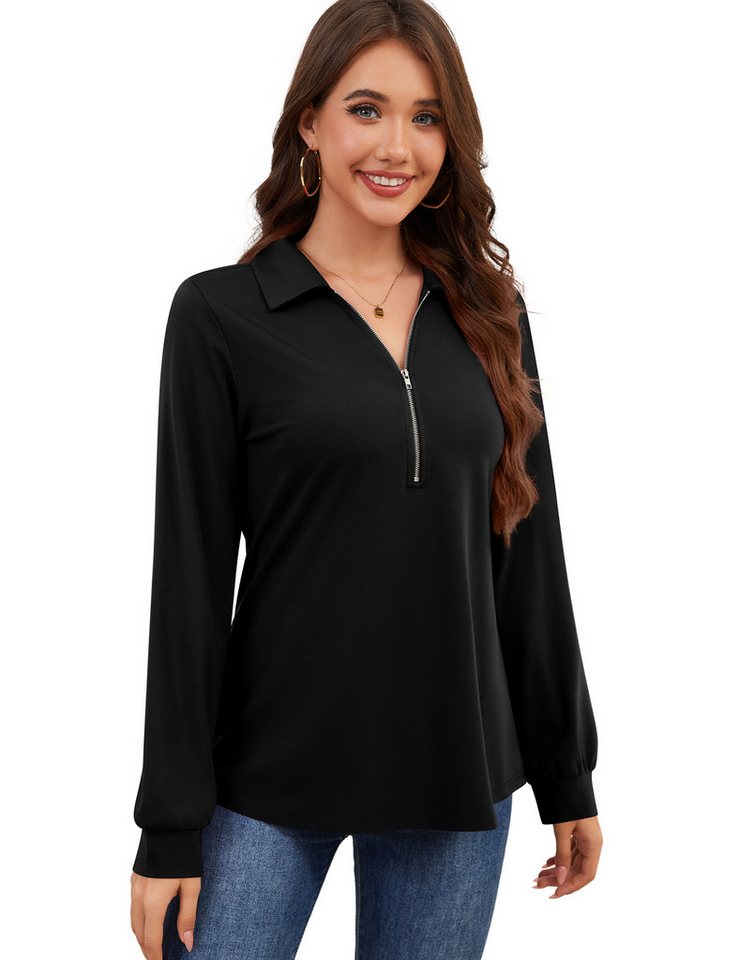 Beluring Langarmshirt Damen Langarmshirt mit V-Ausschnitt & Reißverschluss, einfarbig Modernes V-Ausschnitt Langarmshirt mit praktischem Reißverschluss von Beluring