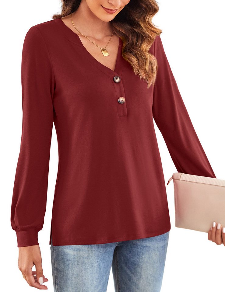 Beluring Langarmshirt Damen T-Shirt, Locker Freizeit V-Ausschnitt Bluse, Schwarz Vielseitig kombinierbar – passt zu Jeans, Freizeithosen oder Röcken. von Beluring