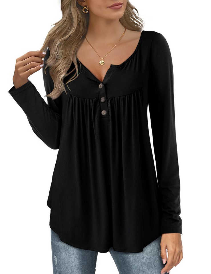 Beluring Langarmshirt Damen V-Ausschnitt Bluse mit Falten Design, locker und elegant Weiche, atmungsaktive Viskose für hohen Tragekomfort Beluring Langarmshirt Damen V-Ausschnitt Bluse mit Falten Design, locker und elegant Weiche, atmungsaktive Viskose für hohen Tragekomfort von Beluring