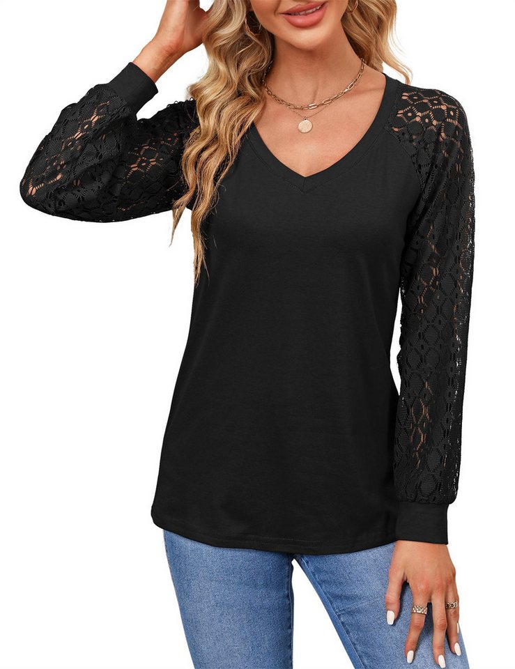 Beluring Langarmshirt Elegantes Damen Langarmshirt mit V-Ausschnitt und Spitzen-Details V-Ausschnitt und weichem, elastischem Stoff für femininen Tragekomfort Beluring Langarmshirt Elegantes Damen Langarmshirt mit V-Ausschnitt und Spitzen-Details V-Ausschnitt und weichem, elastischem Stoff für femininen Tragekomfort von Beluring
