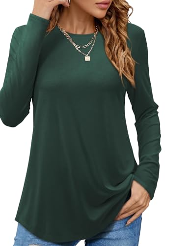 Beluring Langarmshirts für Damen Elegant Herbst T-Shirt Casual Rundhalsausschnitt Long Top Grün S von Beluring