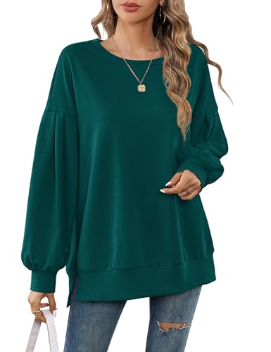 Beluring Longshirt Damen Langarm Oberteile Rundhals Lässige Einfarbig Sweatshirt Dunkelgrün M von Beluring