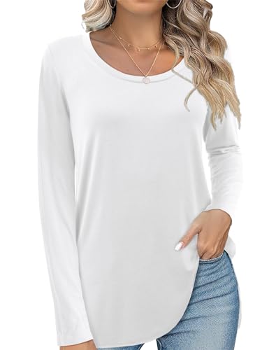 Beluring Damen Langarm Shirts Casual Locker Top T-Shirt Einfarbig Oberteil Bluse Weiß M von Beluring