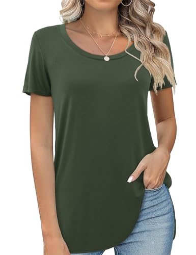 Beluring Longshirt Damen Oberteil Kurzarm Sommer Einfarbig Shirts Tshirt Armeegrün M von Beluring