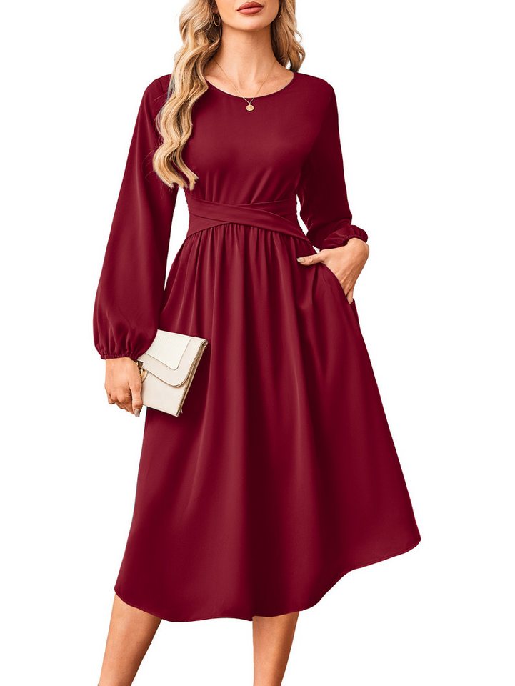 Beluring Midikleid Damen Midikleid 100% Polyester Langarm Taillenkleid für Büro Büro, Freizeit & Cocktail von Beluring