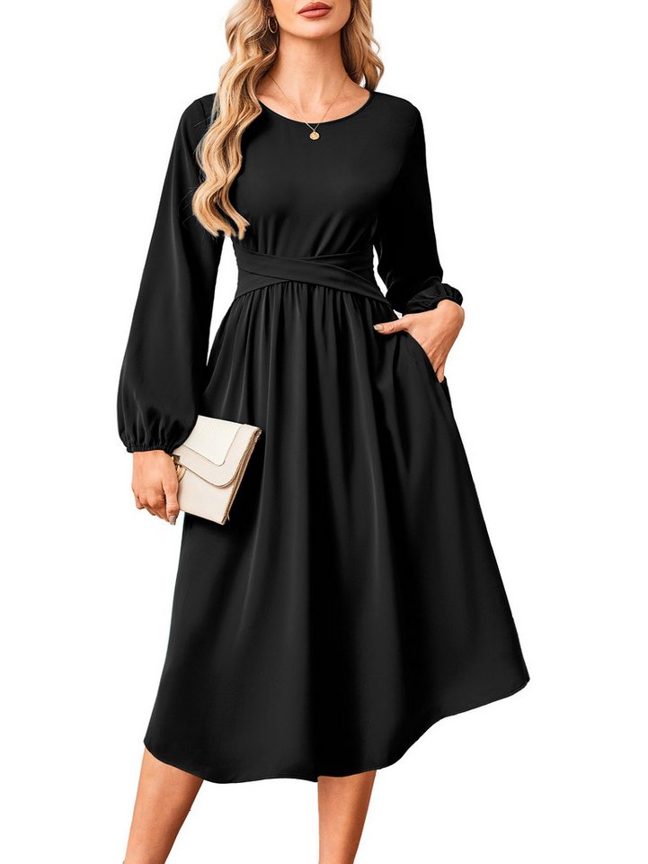 Beluring Midikleid Damen Midikleid 100% Polyester Langarm Taillenkleid für Büro Büro, Freizeit & Cocktail von Beluring