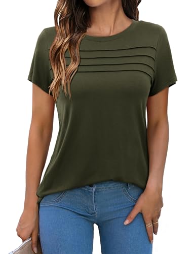 Beluring Oberteile Damen Lässig Rundhals T-Shirts Kurzarm Sommer Basic Longshirt Armeegrün L von Beluring