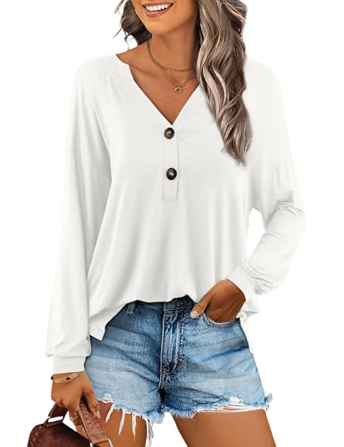 Beluring Shirt Langarm Damen Elegant Oberteile Casual Einfarbig Basic T-Shirt Weiß L von Beluring