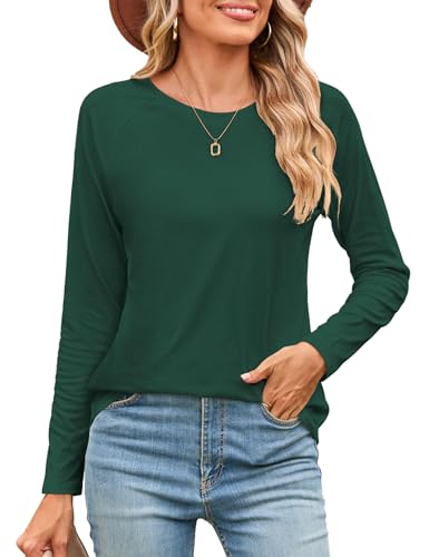 Beluring Oversize Shirt Damen Elegant Langarm Rundhals Raglanärmel Einfarbig Blusen Dunkelgrün S von Beluring
