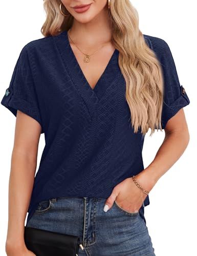 Beluring Sexy Oberteil Damen Sommer V-Ausschnitt Tshirt Kurzarm Longshirt Marineblau S von Beluring