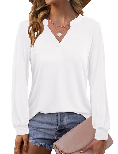 Beluring Shirt Damen Elegant V Ausschnitt Tshirt Casual Langarm Basic Blusen Weiß M Beluring Shirt Damen Elegant V Ausschnitt Tshirt Casual Langarm Basic Blusen Weiß M von Beluring