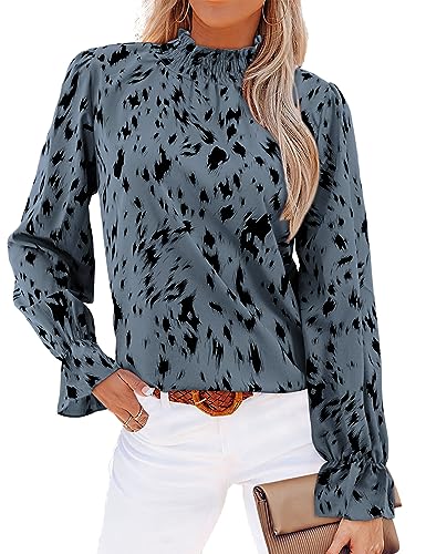 Beluring Shirts Damen Elegante Langarm Oberteile Leopardenmuster Blusen Blau XXL von Beluring