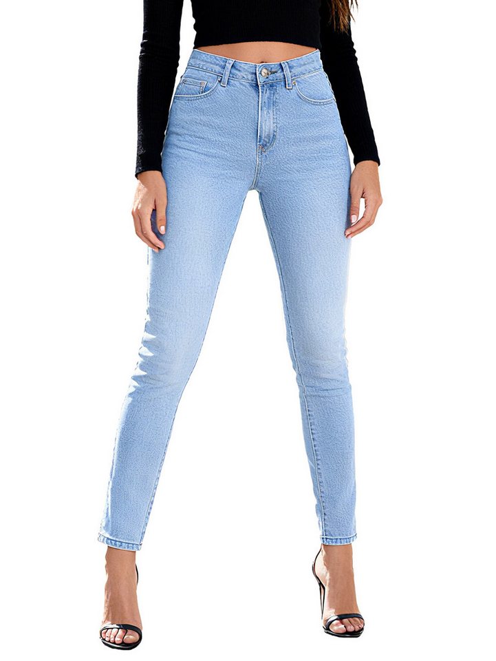 Beluring Stretch-Jeans Damen Straight Leg Jeans alltagstauglich Stretch-Jeans Regular Jeans High Waist Straight Fit Jeans Damen Regular Hose bis Übergröße von Beluring