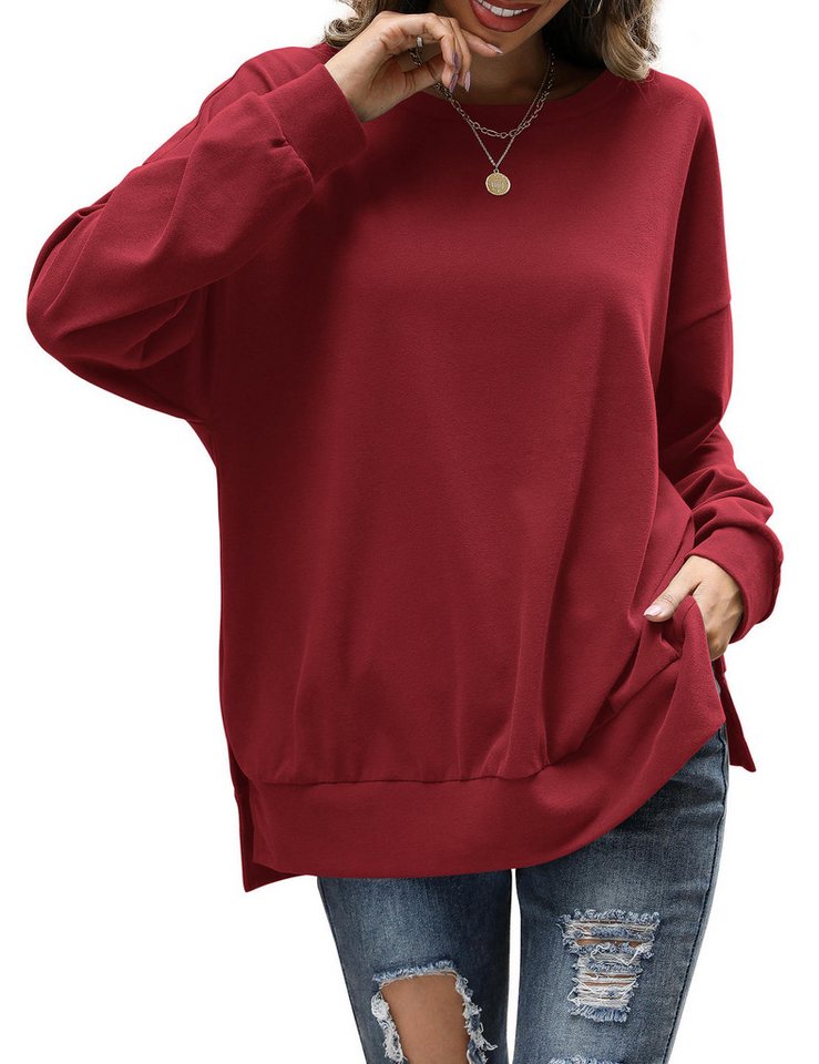 Beluring Sweatshirt Damen Sweatshirt Langarm Loose Fit Rundhals Seitenschlitze – Bequem Weich, bequem & hautfreundlich – ideal für Freizeit, Arbeit, Herbst von Beluring